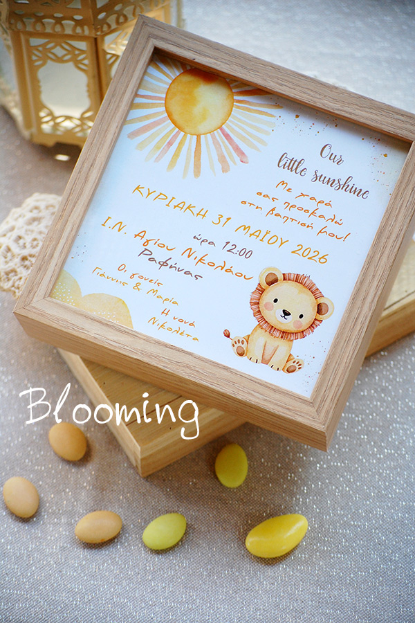 mpomponiera-vaptisis-kai-prosklitirio-mazi-fotistiko-liontaraki Μπομπονιερα προσκλητηριο μαζι φωτιστικο κορνιζα λιονταρακι - Image 2